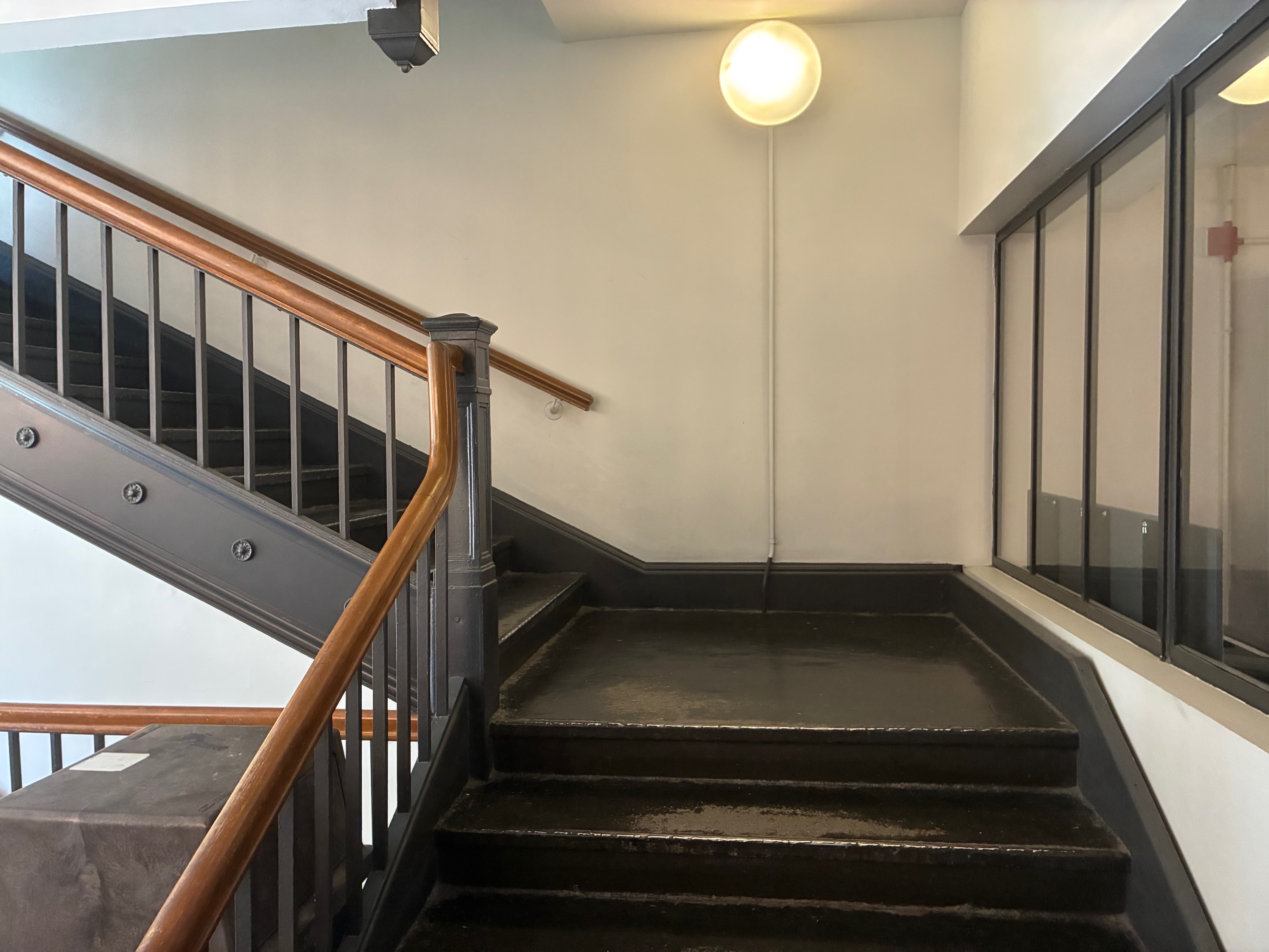 Base of the stairwell, stairs leading up